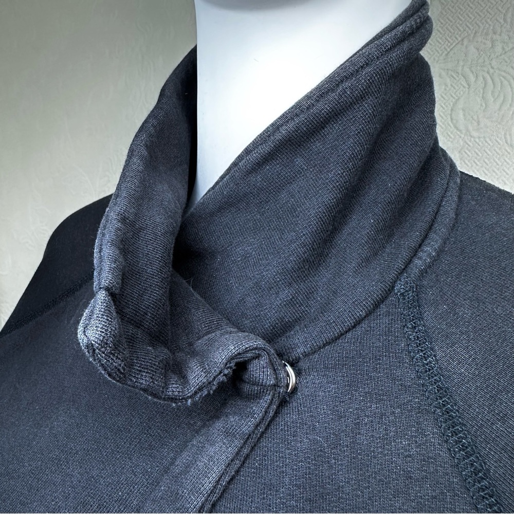 James Perse 2 (M) Distressed Black One-Snap Open Front Sweatshirt Jacket - Picture 12 of 16